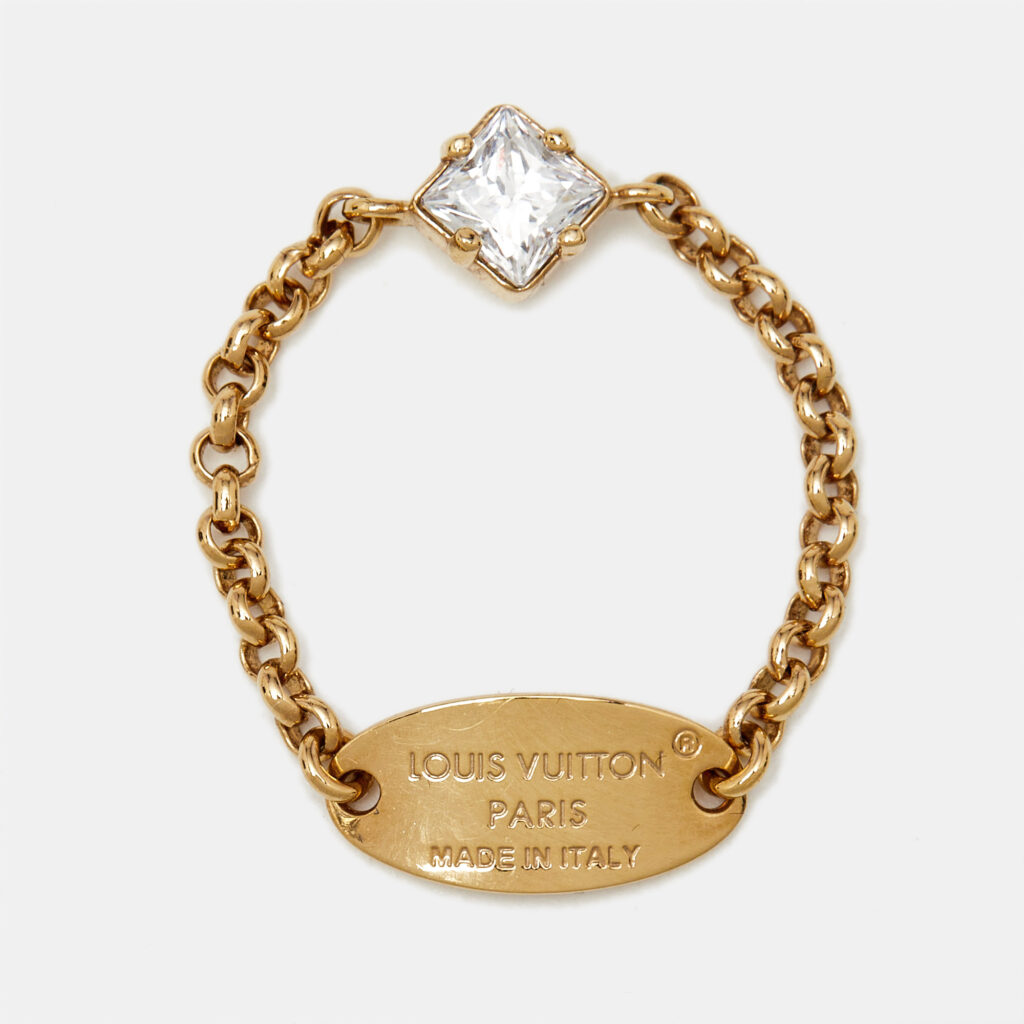Louis Vuitton Lady LV Crystals Gold Tone Single Ring Size 52 Louis Vuitton Lady LV Crystals Gold Tone Single Ring Size 52