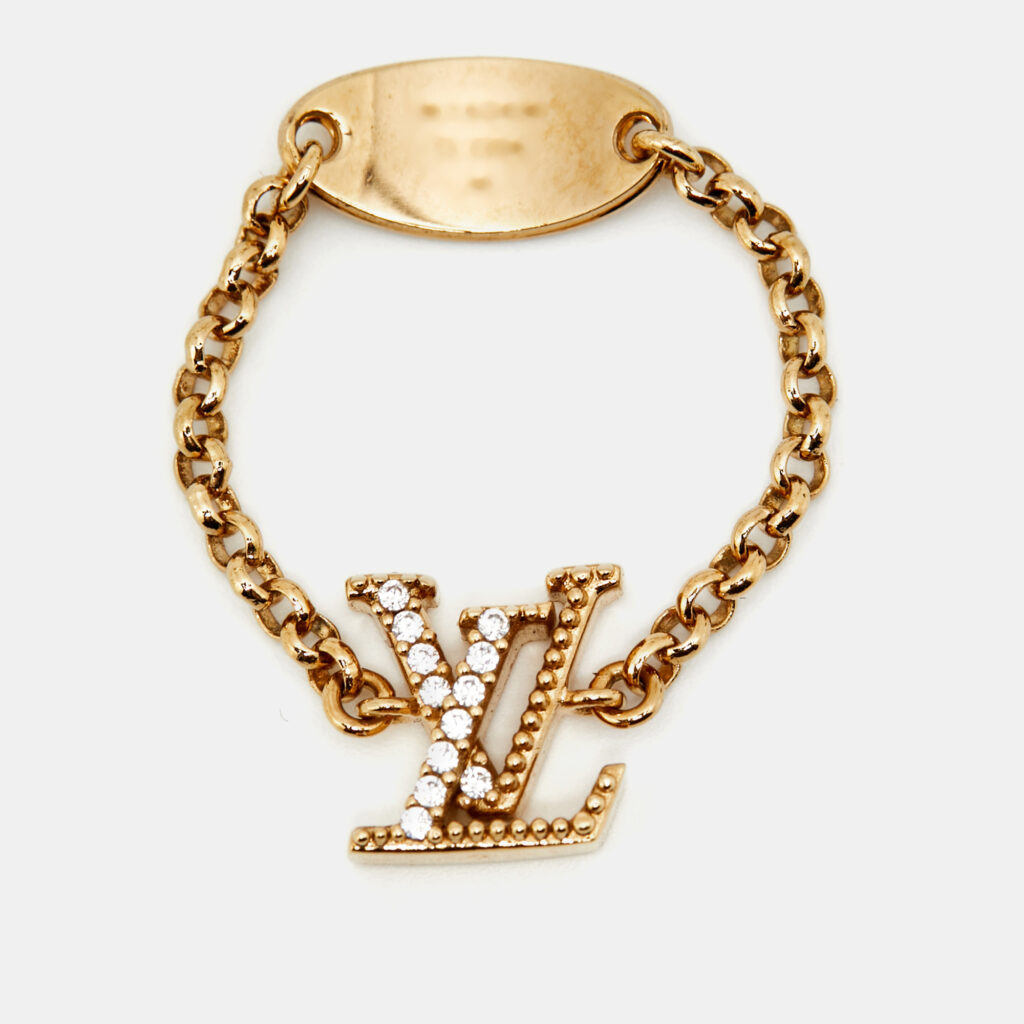 Louis Vuitton Lady LV Crystals Gold Tone Ring Size 56 Louis Vuitton Lady LV Crystals Gold Tone Ring Size 56
