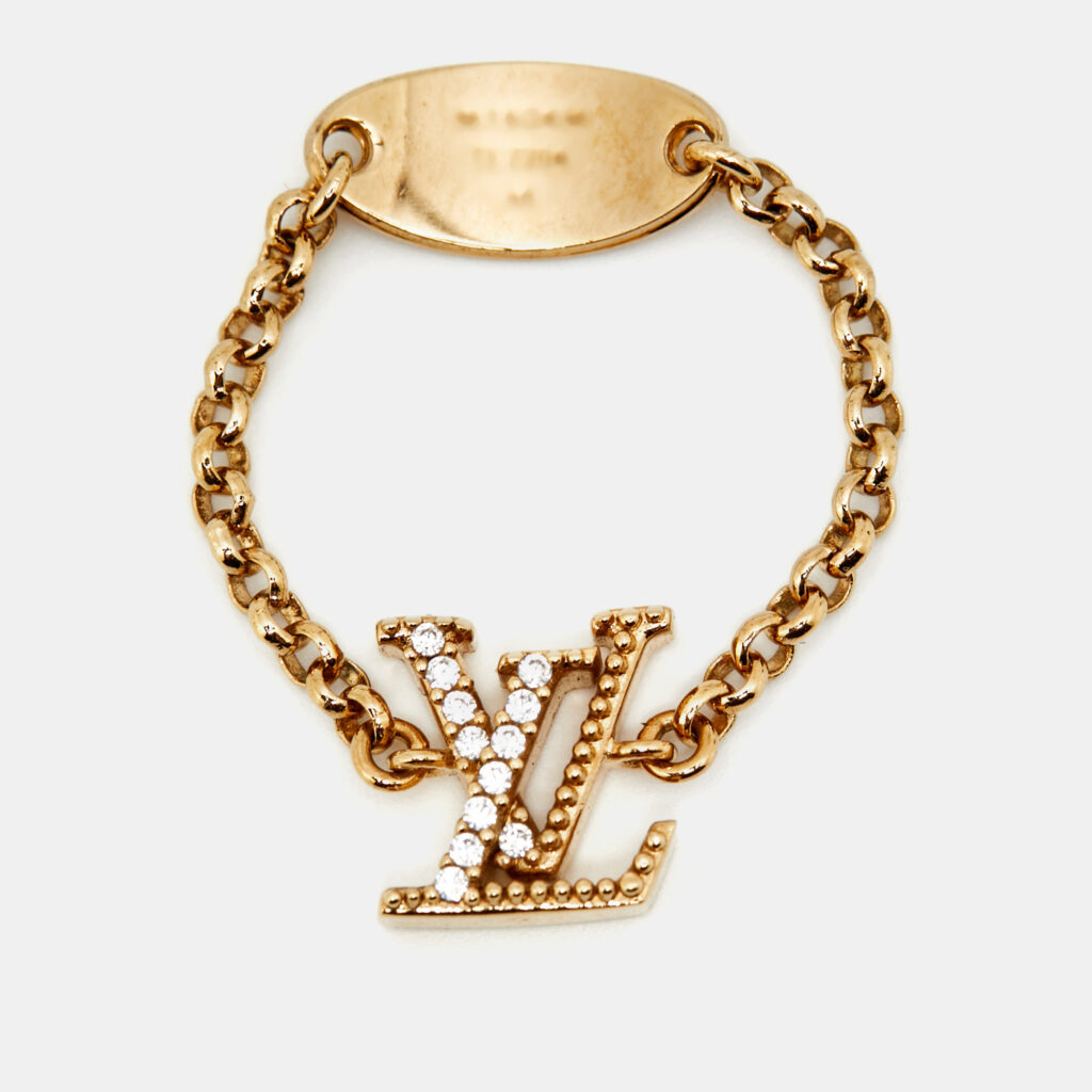 Louis Vuitton Lady LV Crystals Gold Tone Ring Size 63