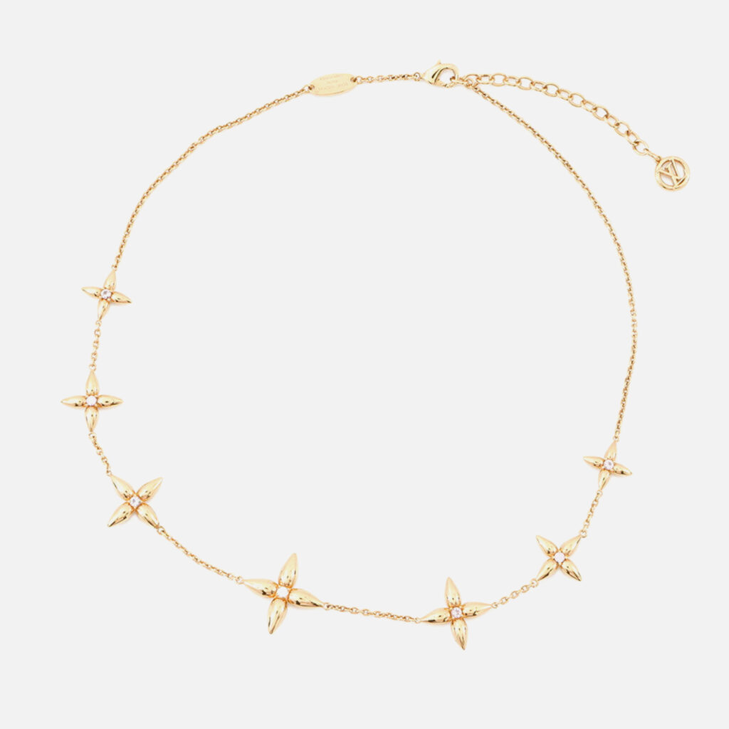 Louis Vuitton Louisette Signature Necklace Gold Plated Rhinestone Louis Vuitton Louisette Signature Necklace Gold Plated Rhinestone