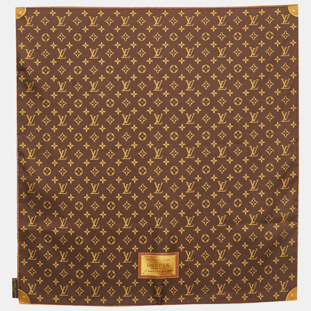 Louis Vuitton Brown Monogram Silk Square Scarf Louis Vuitton Brown Monogram Silk Square Scarf