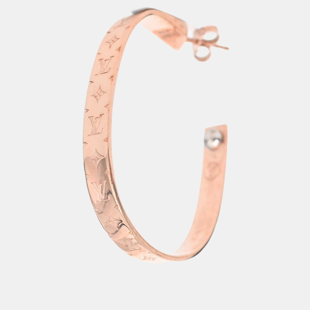 Louis Vuitton Brass Gold Plated Nanogram Hoop Earrings Louis Vuitton Brass Gold Plated Nanogram Hoop Earrings