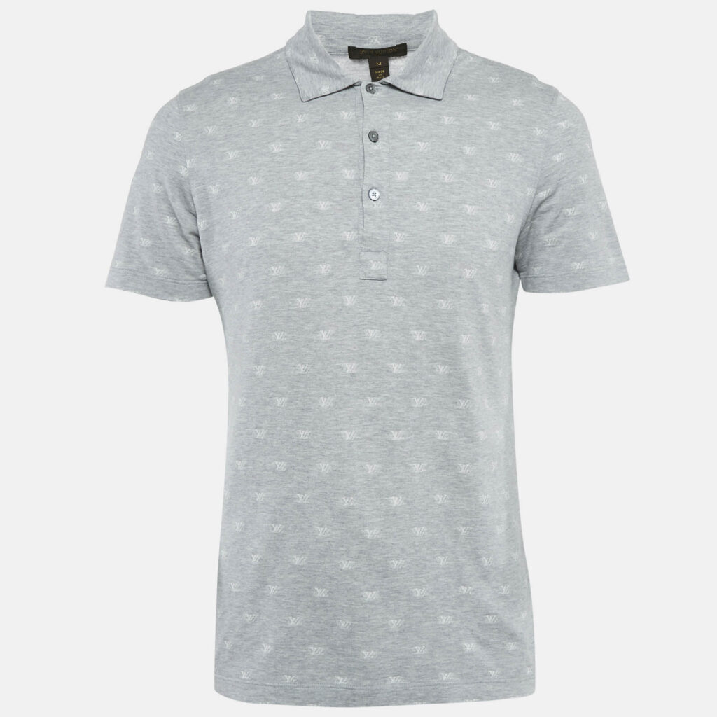 Louis Vuitton Grey Monogram Intarsia Jersey Polo T-Shirt M