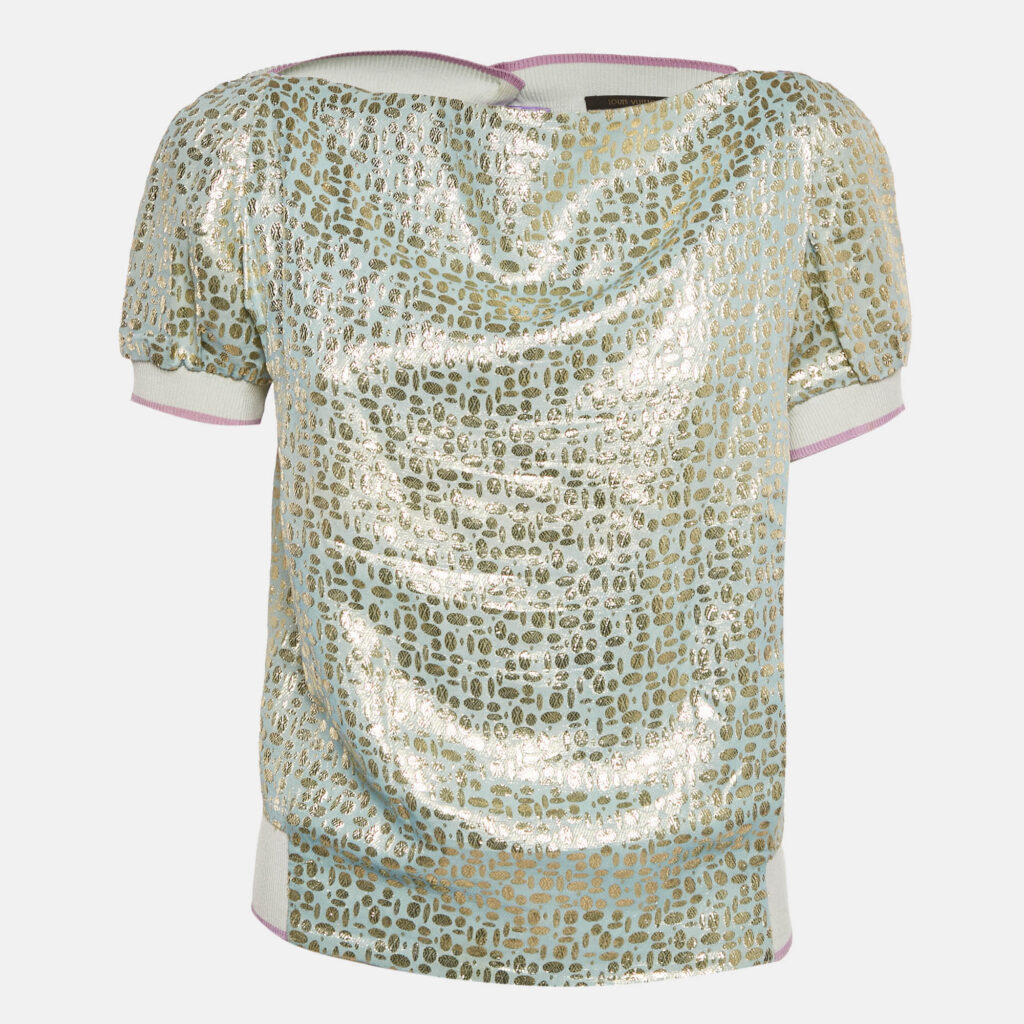 Louis Vuitton Purple/Blue Brocade Silk Top S Louis Vuitton Purple/Blue Brocade Silk Top S