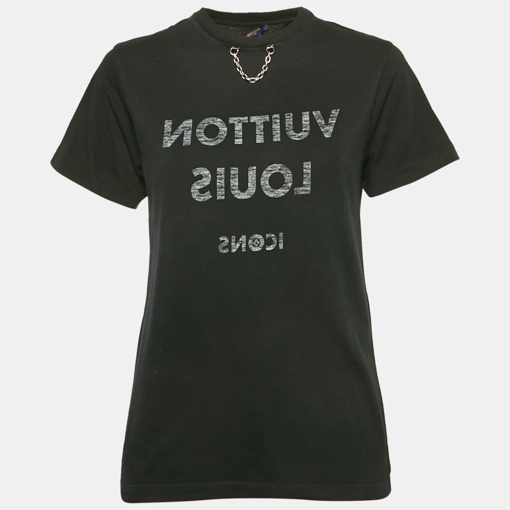 Louis Vuitton Black Logo Print Cotton T-Shirt S