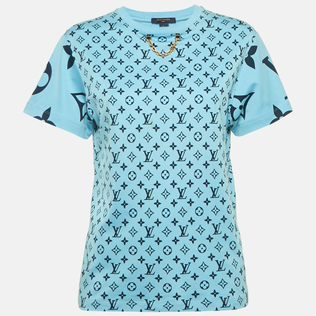 Louis Vuitton Blue Monogram Jersey Crew Neck T-Shirt S