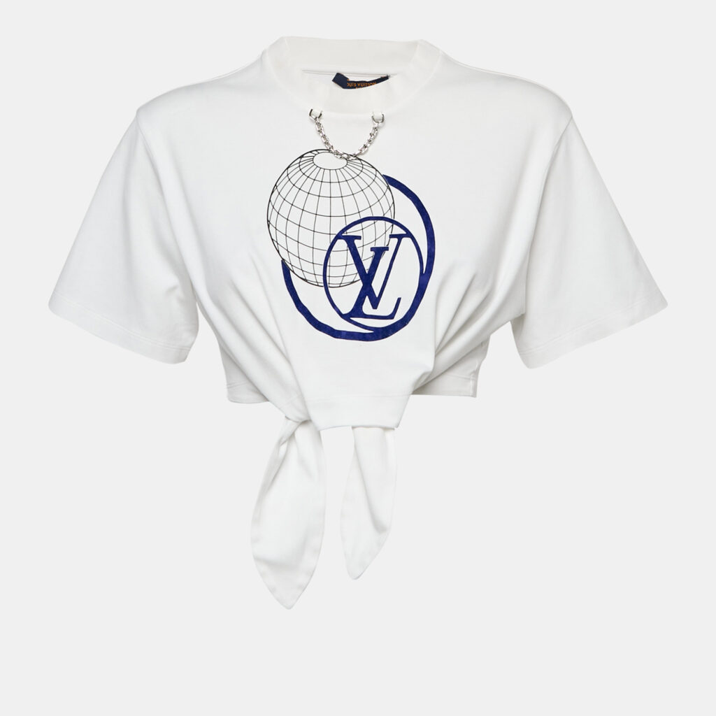 Louis Vuitton White LV Print Jersey Tie-Up Crop Top S Louis Vuitton White LV Print Jersey Tie-Up Crop Top S