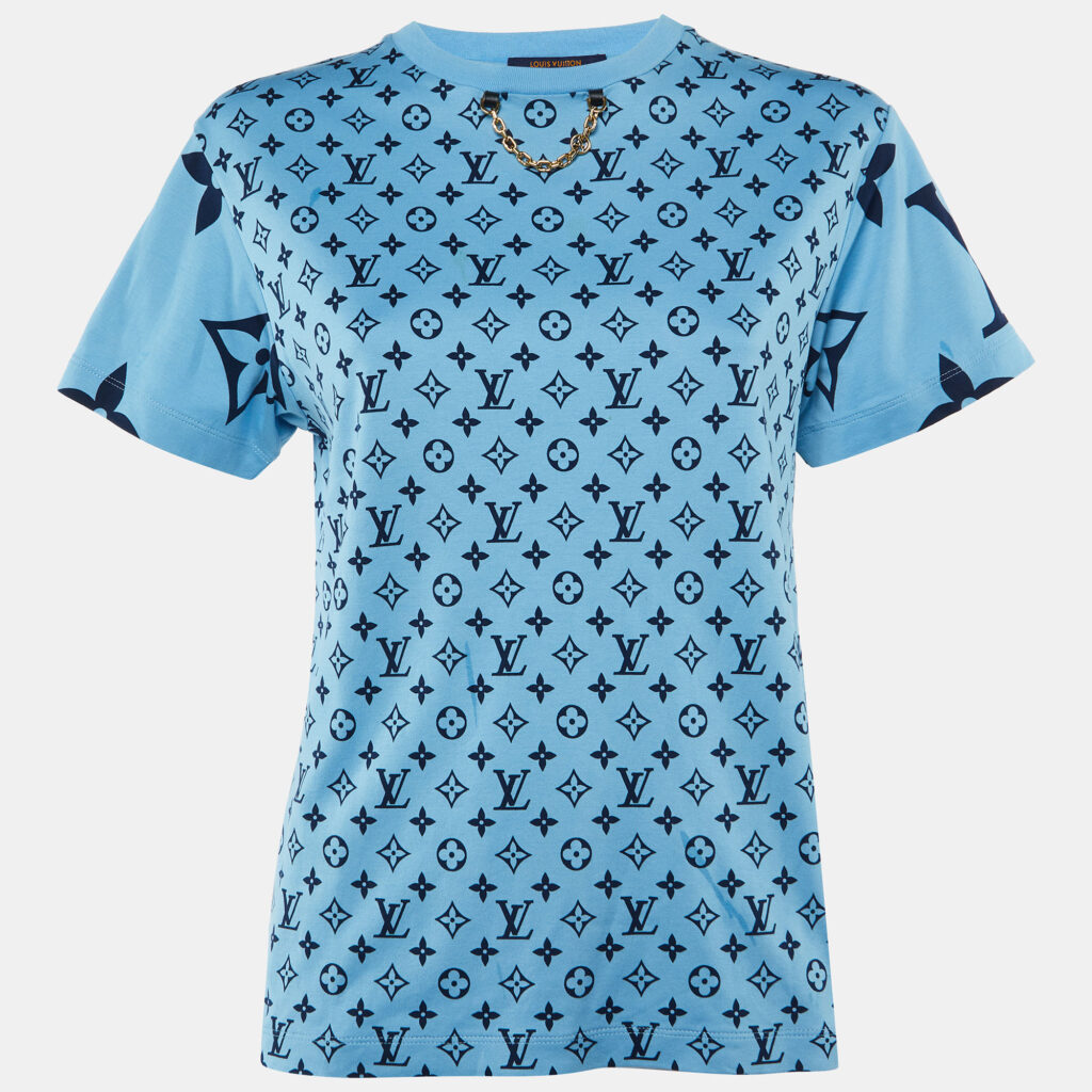 Louis Vuitton Blue Logo Printed Cotton Knit T-Shirt S