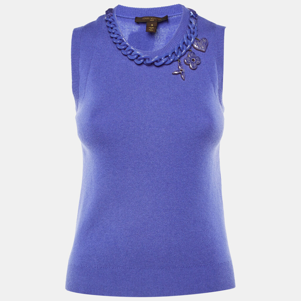 Louis Vuitton Lavender Cashmere Neck Chain Detail Sleeveless Top S Louis Vuitton Lavender Cashmere Neck Chain Detail Sleeveless Top S