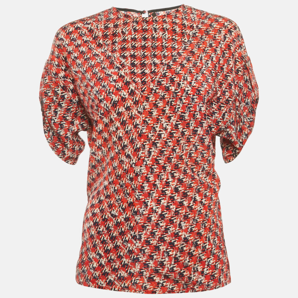 Louis Vuitton Red Abstract Print Silk Top S