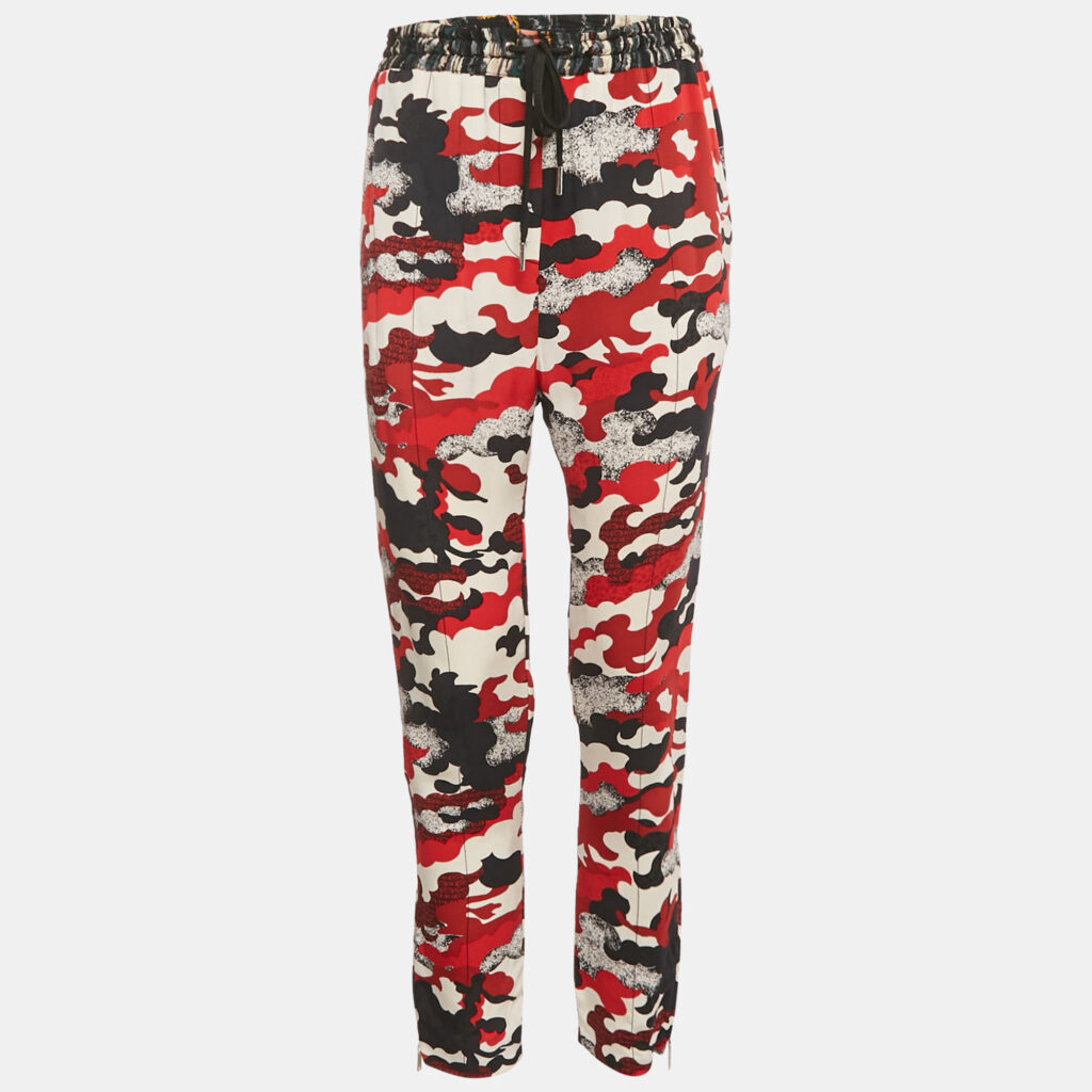 Louis Vuitton Red Camouflage Print Silk Drawstring Trousers S