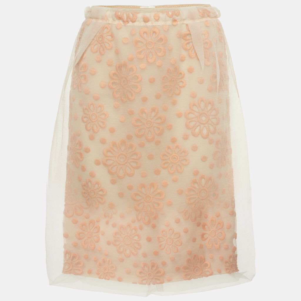 Louis Vuitton Orange Floral Embroidered Organza Pencil Skirt M Louis Vuitton Orange Floral Embroidered Organza Pencil Skirt M