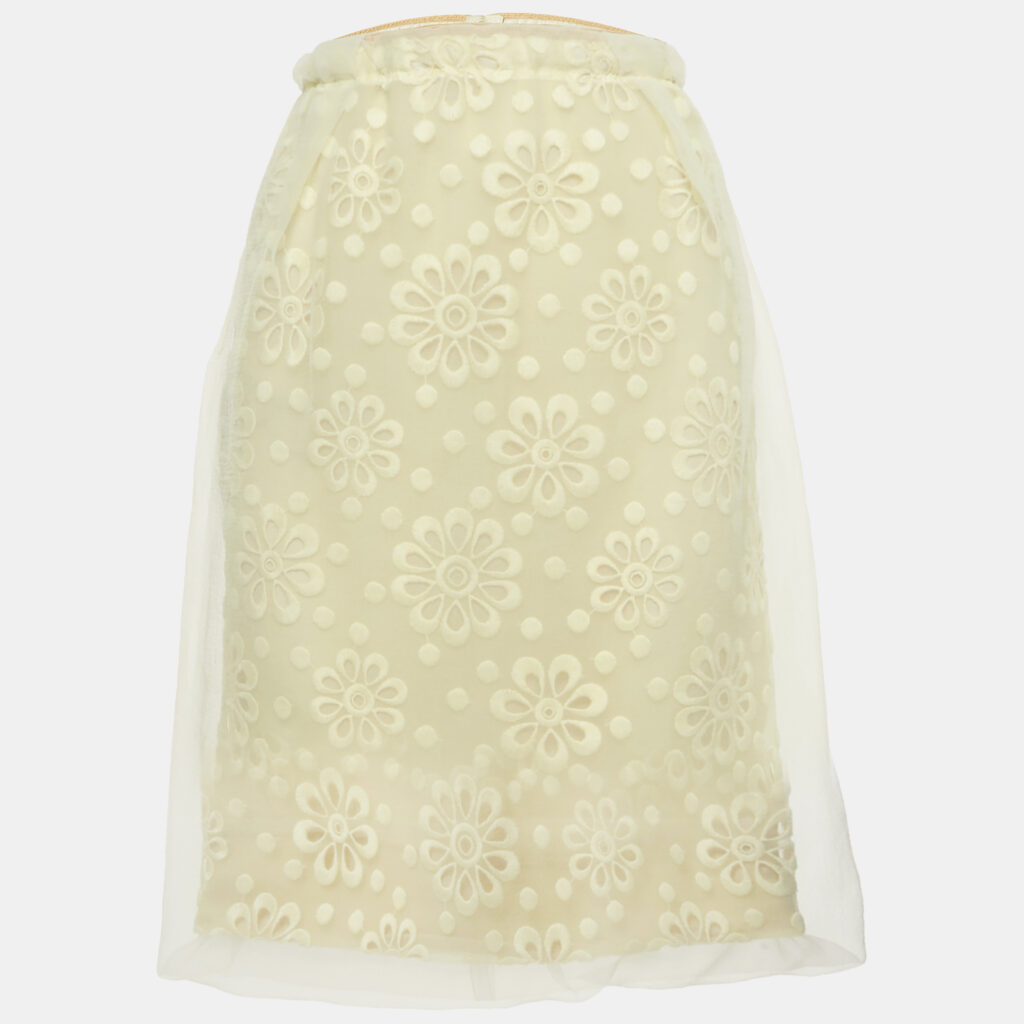 Louis Vuitton Yellow Floral Embroidered Organza Pencil Skirt M