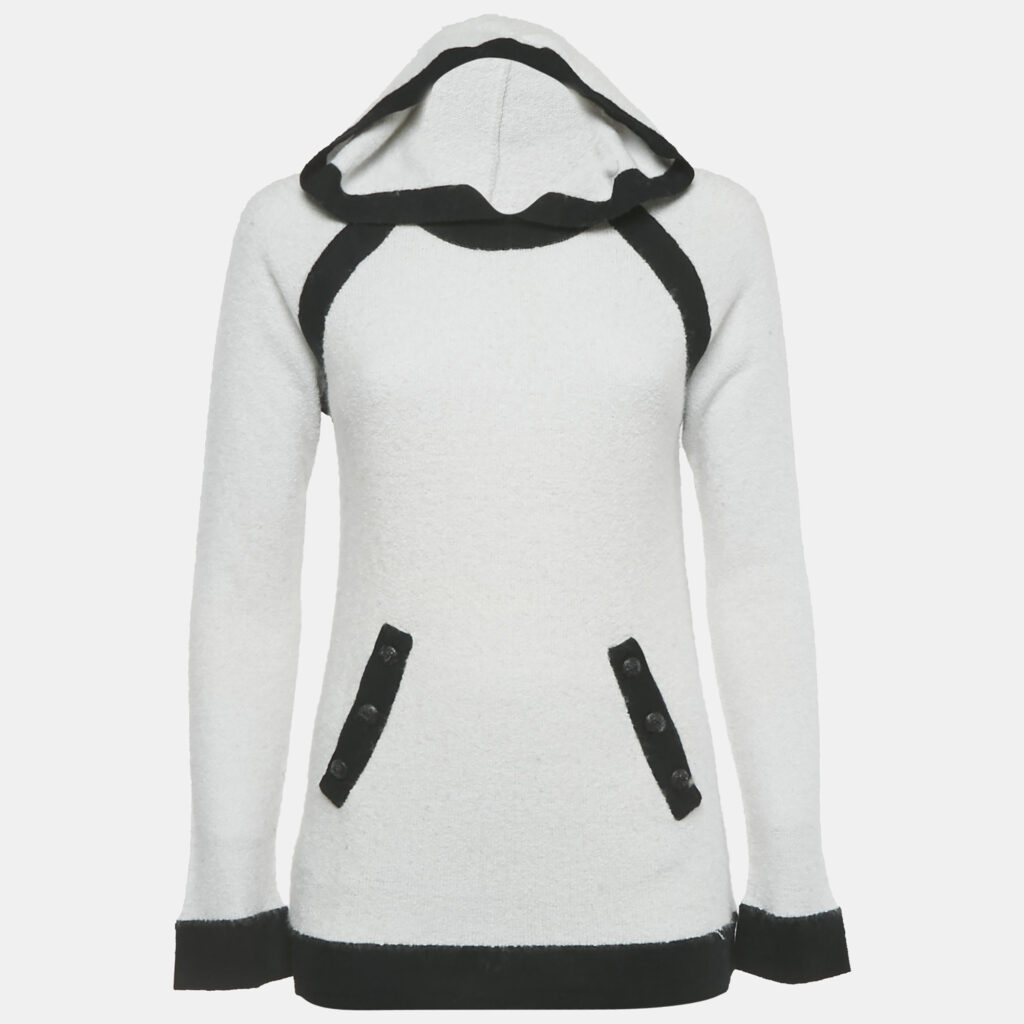Louis Vuitton White Knit Long Sleeve Hoodie M