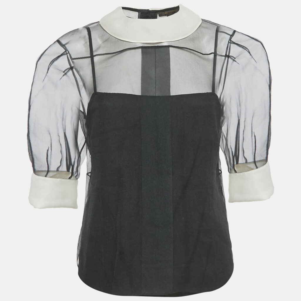 Louis Vuitton Black Sheer Crepe Puff Sleeve Blouse M Louis Vuitton Black Sheer Crepe Puff Sleeve Blouse M