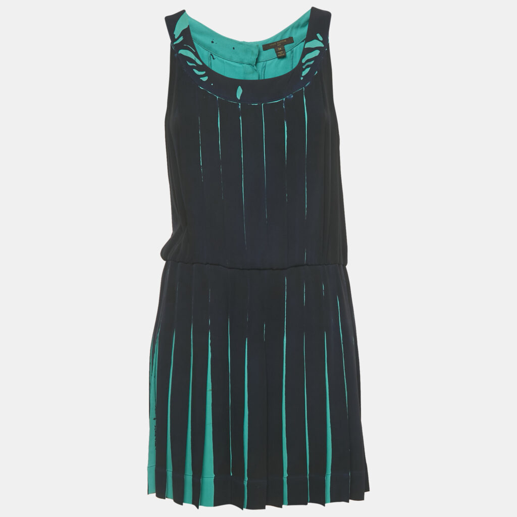 Louis Vuitton Navy Blue Silk Pleated Mini Dress M Louis Vuitton Navy Blue Silk Pleated Mini Dress M
