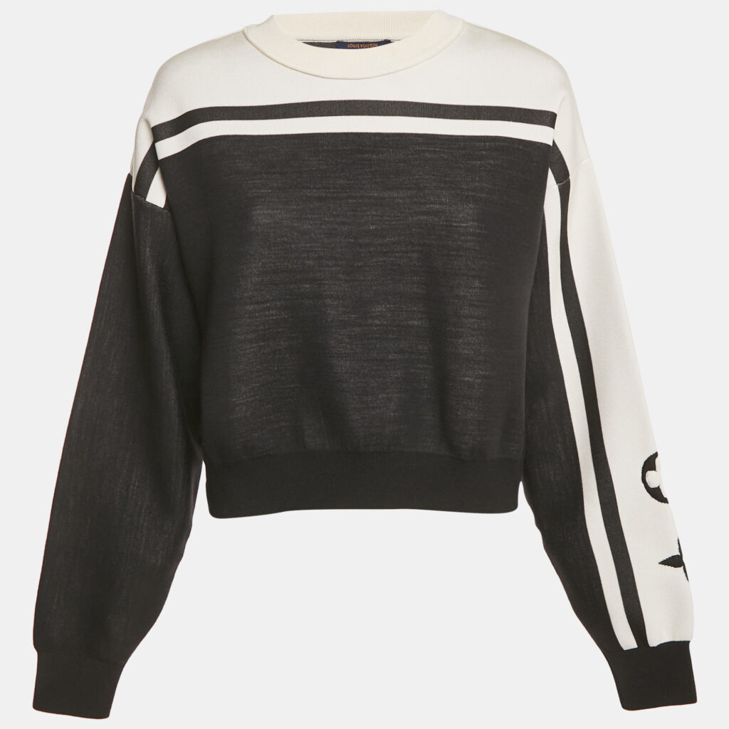 Louis Vuitton Black Knit Logo Detail Cropped Sweater M