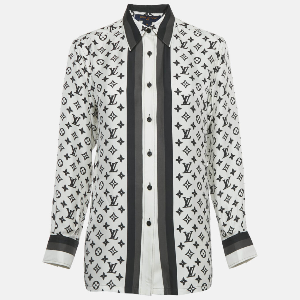 Louis Vuitton White Logo Print Silk Blouse S