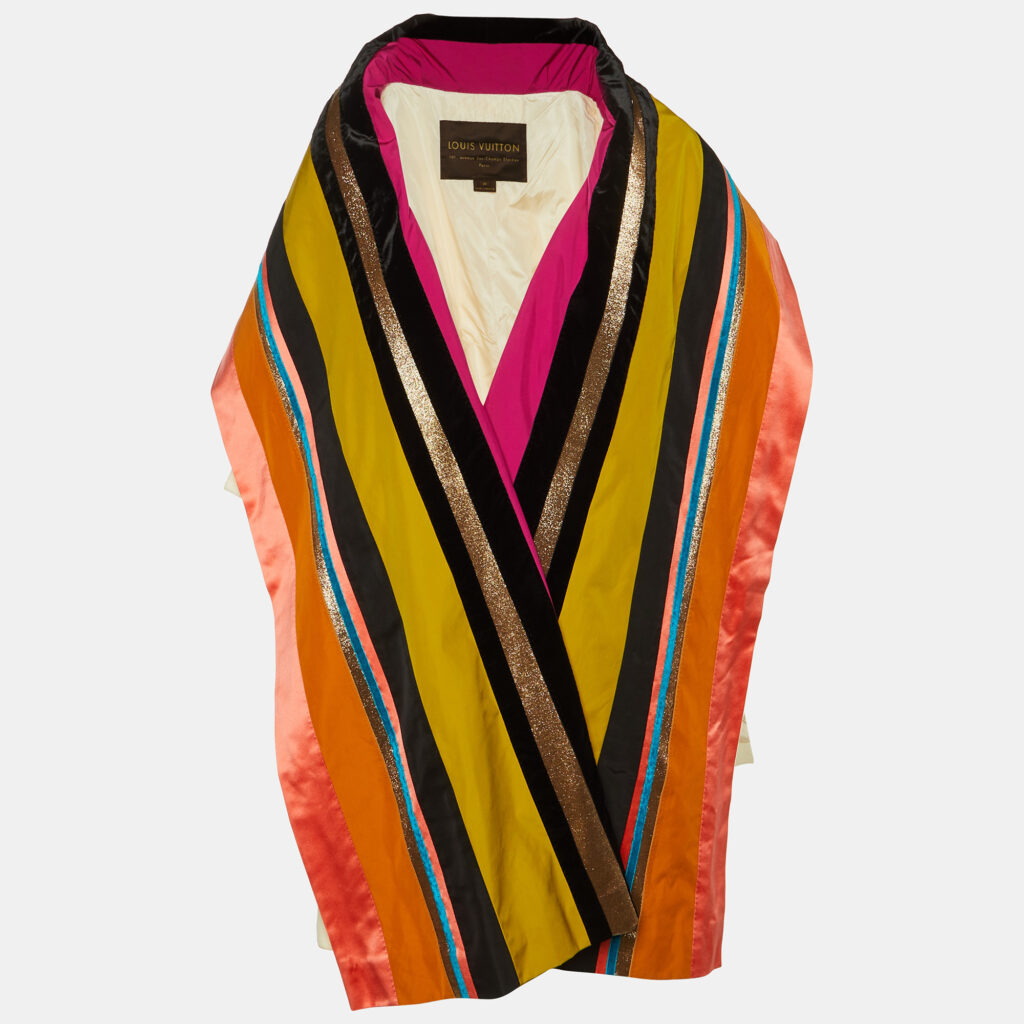 Louis Vuitton Ivory/Muticolor Striped Scarf Detail Coat M