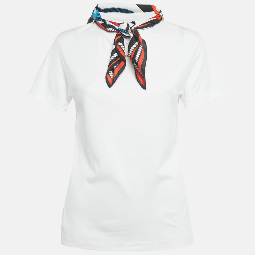 Louis Vuitton White Voyage Scarf Detail Cotton T-Shirt XS