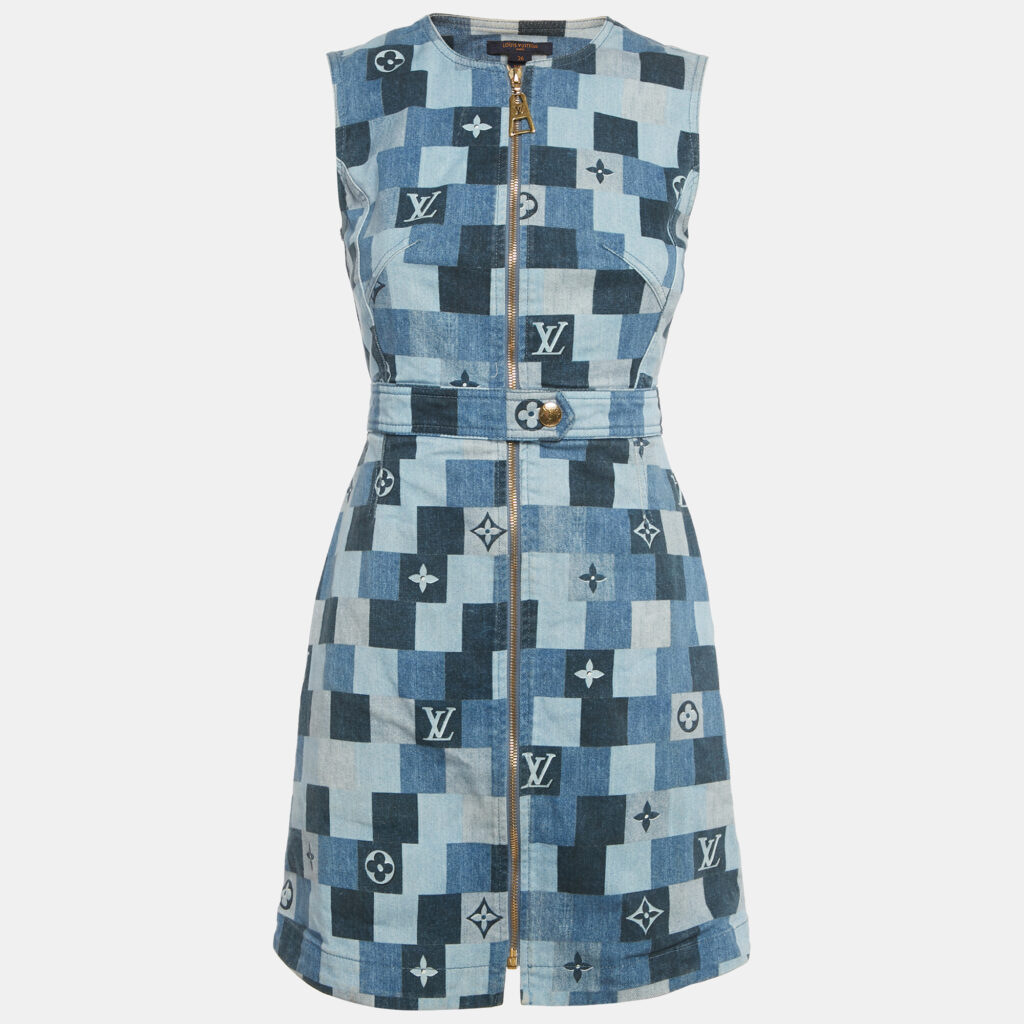 Louis Vuitton Blue Monogram Checks Denim Mini Dress S Louis Vuitton Blue Monogram Checks Denim Mini Dress S