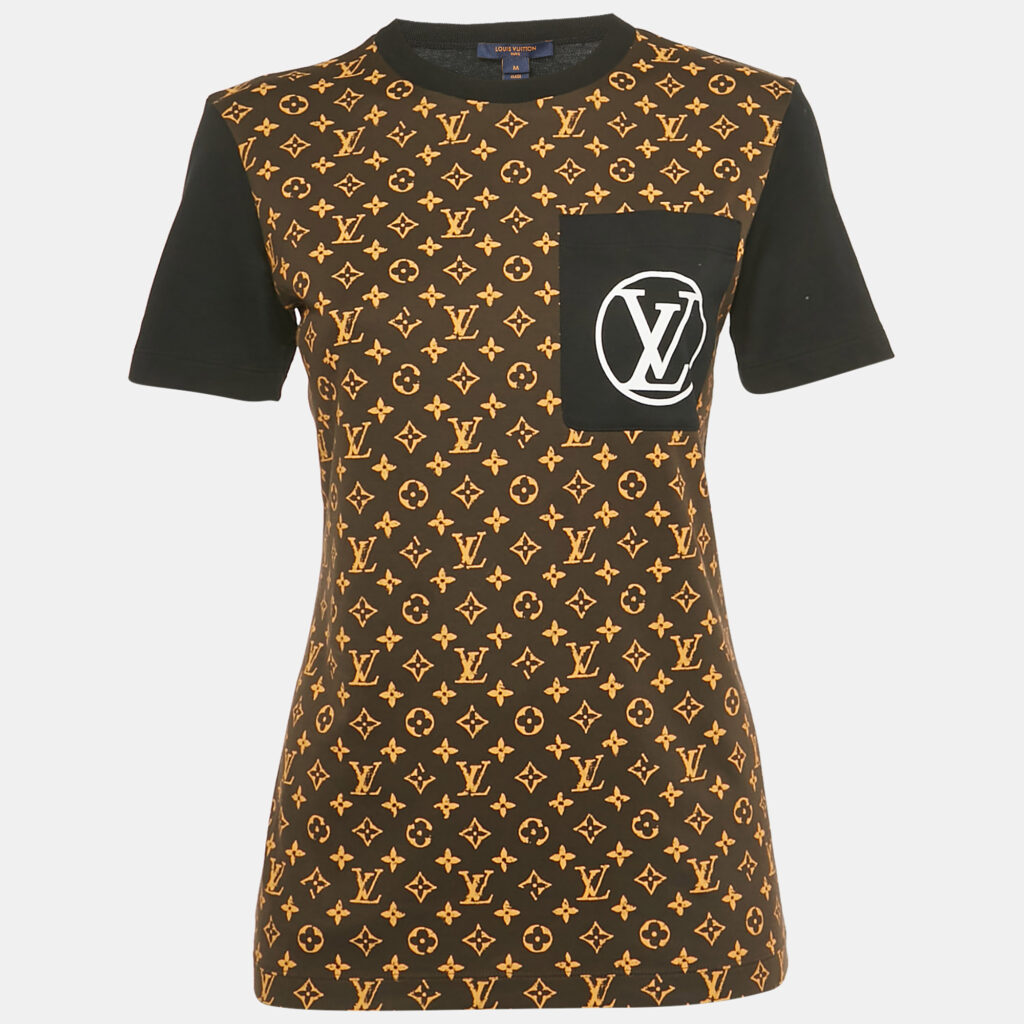 Louis Vuitton Black/Brown Monogram Print Cotton Crew Neck T-Shirt M Louis Vuitton Black/Brown Monogram Print Cotton Crew Neck T-Shirt M