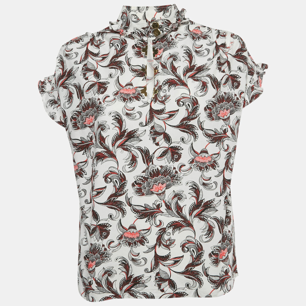 Louis Vuitton White Floral Print Cotton Top M