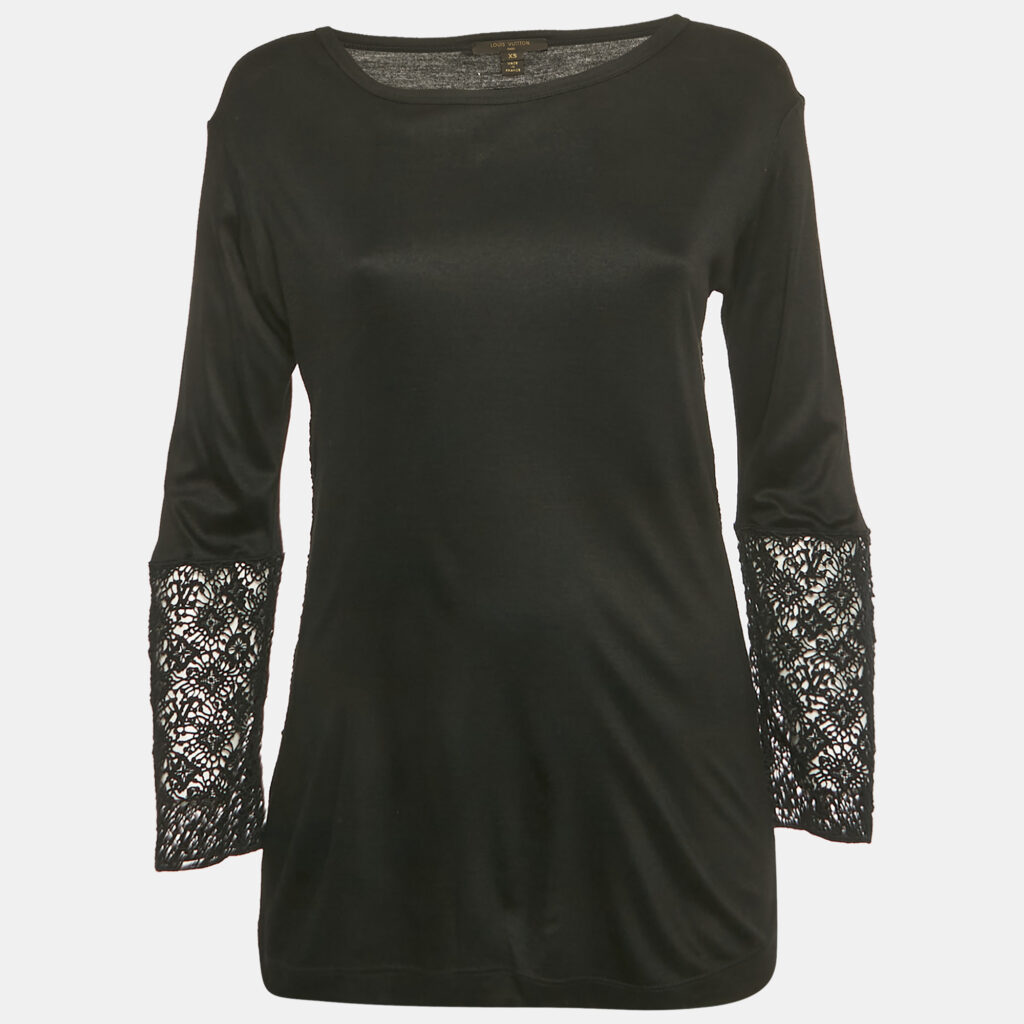 Louis Vuitton Black Lace Detail Jersey Top XS