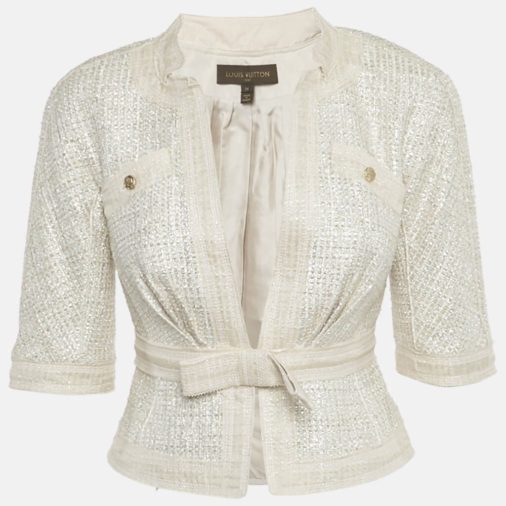 Louis Vuitton Pink Lurex Tweed Bow Detail Jacket S Louis Vuitton Pink Lurex Tweed Bow Detail Jacket S
