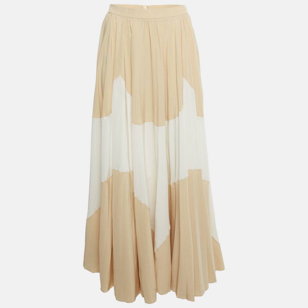 Louis Vuitton Beige /White Abstract Print Silk Pleated Maxi Skirt S Louis Vuitton Beige /White Abstract Print Silk Pleated Maxi Skirt S