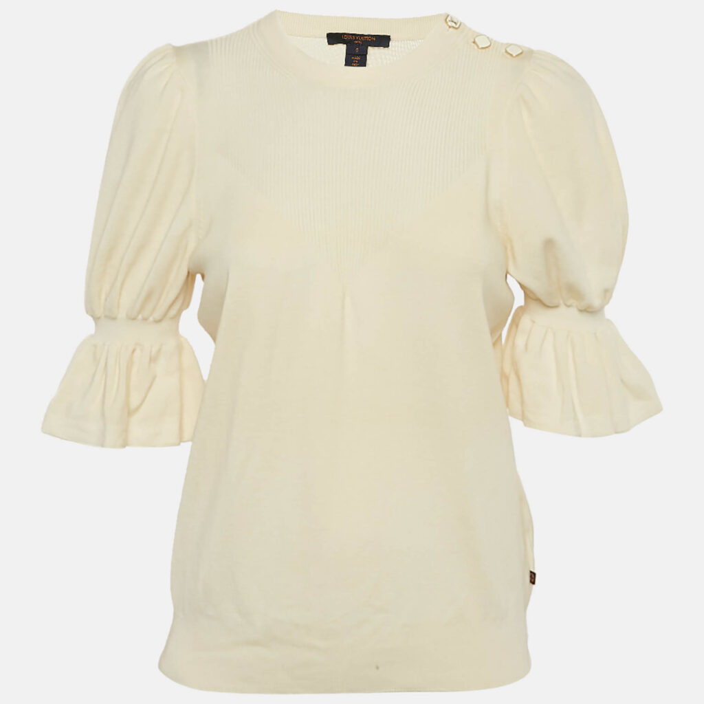 Louis Vuitton Cream Wool Flared Sleeve Top S Louis Vuitton Cream Wool Flared Sleeve Top S