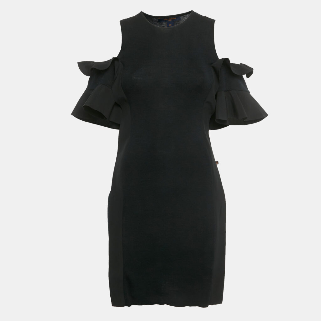 Louis Vuitton Black Rib Knit Cold-Shoulder Mini Dress XS