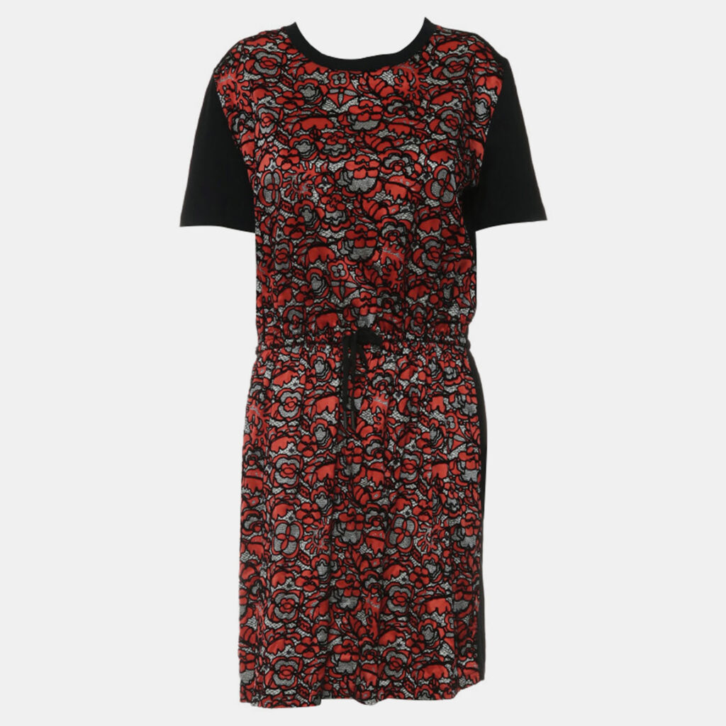 Louis Vuitton Red Cotton Silk Floral Printed Drawstring Dress Louis Vuitton Red Cotton Silk Floral Printed Drawstring Dress