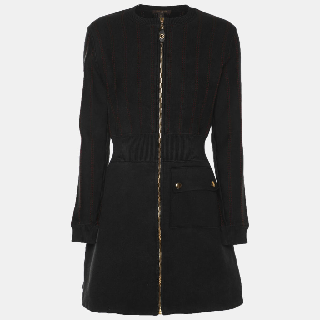 luxury-women-louis-vuitton-used-clothes-p1249580-002-1.jpg Louis Vuitton Black Jersey Zip-Up Mini Dress XS
