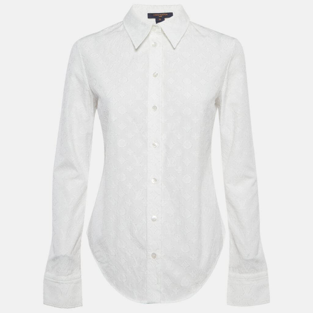 luxury-women-louis-vuitton-used-clothes-p1249894-001-1.jpg Louis Vuitton White Monogram Textured Cotton Shirt S