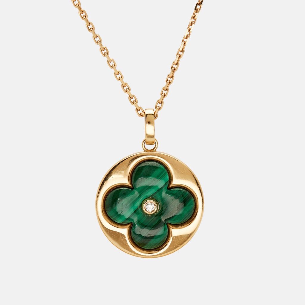 Louis Vuitton Color Blossom BB Malachite Diamond 18k Rose Gold XL Medallion Necklace