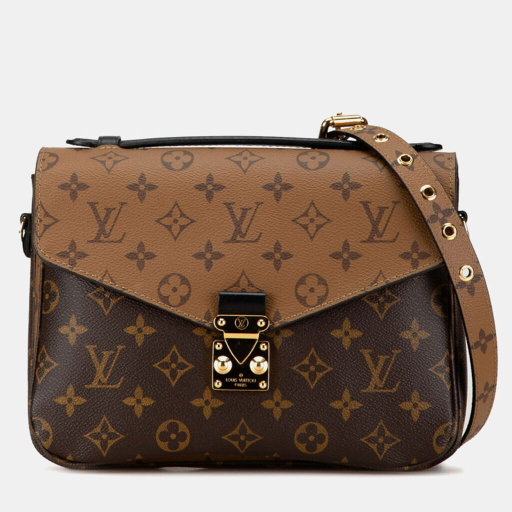 Louis Vuitton Brown Coated Canvas Leather Monogram Reverse Pochette Metis Mm Shoulder Bag Louis Vuitton Brown Coated Canvas Leather Monogram Reverse Pochette Metis Mm Shoulder Bag
