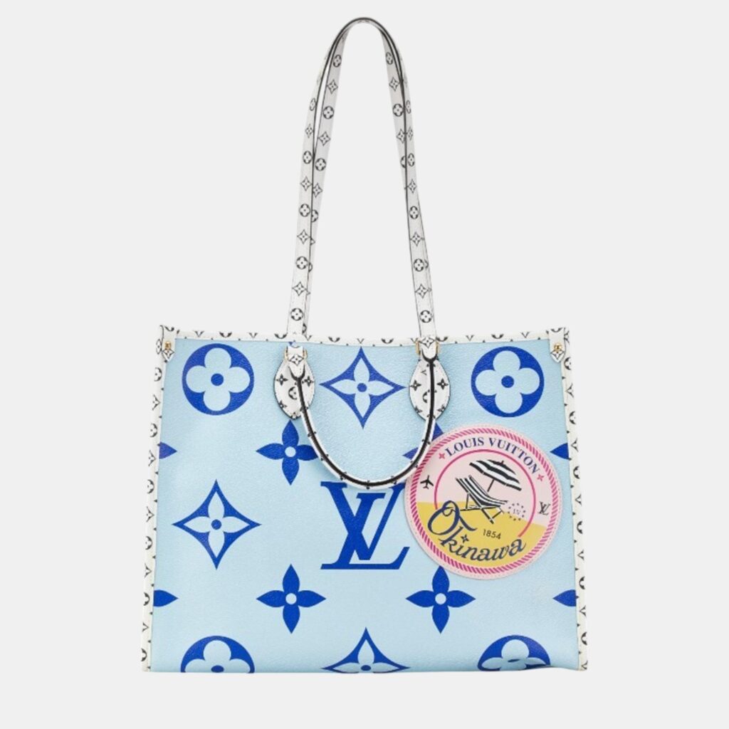 Louis Vuitton Blue White Coated Canvas Monogram Giant Resort Hawaii OnTheGo GM Tote Bag