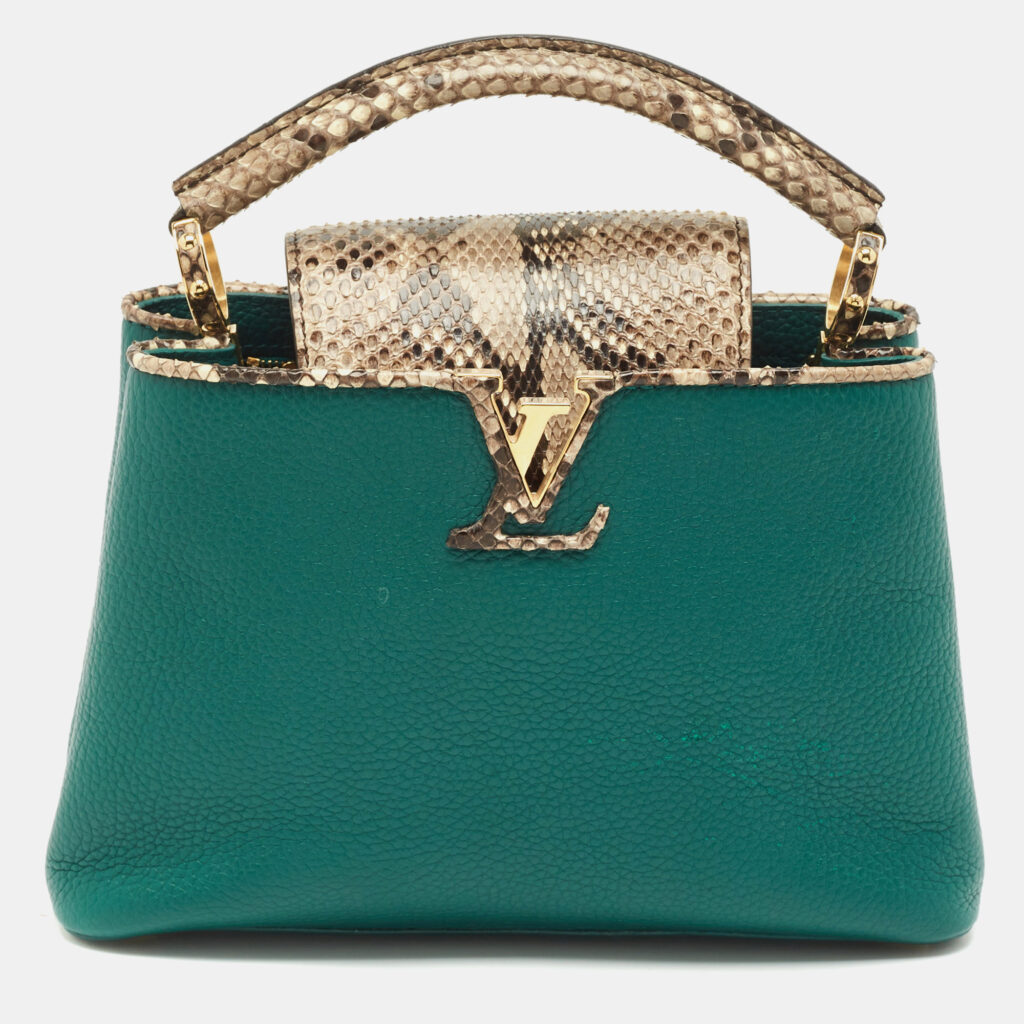 Louis Vuitton Green/Beige Leather and Python Capucines BB Bag Louis Vuitton Green/Beige Leather and Python Capucines BB Bag