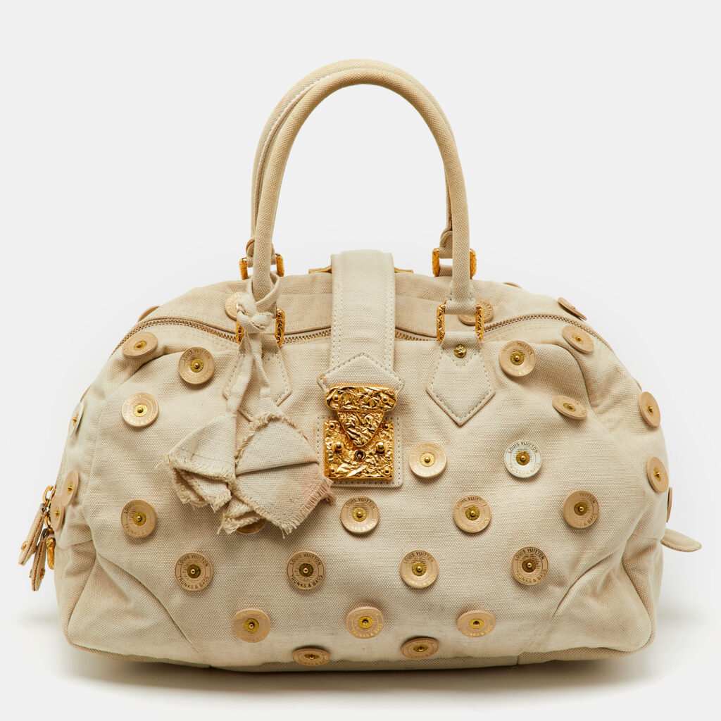 luxury-women-louis-vuitton-used-handbags-p1160438-005-1.jpg Louis Vuitton Light Beige Canvas Bowly Polka Dot Panama Bag