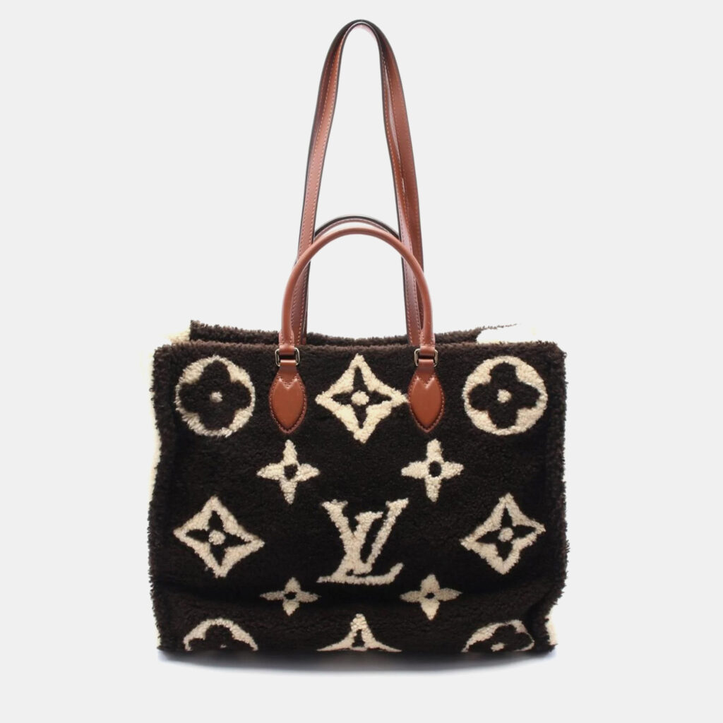 Louis Vuitton OnTheGo GM Brown Beige Shearling Tote Bag