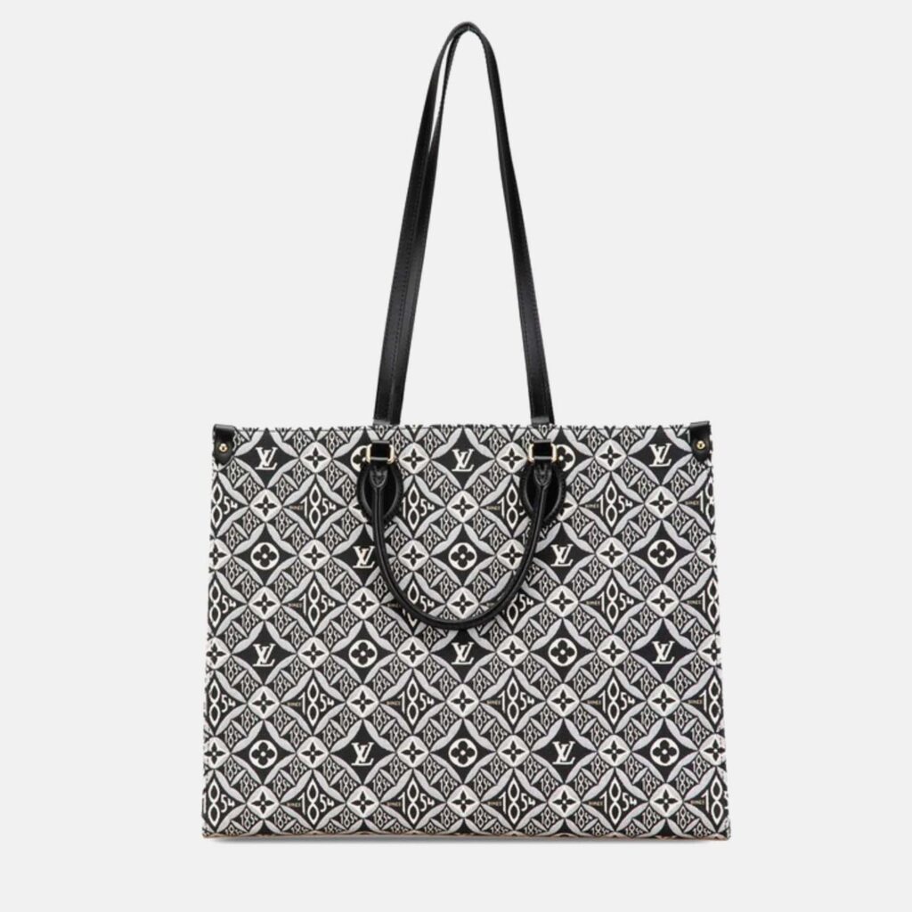 Louis Vuitton Monogram OnTheGo GM Black White Blue Canvas Leather Tote Bag