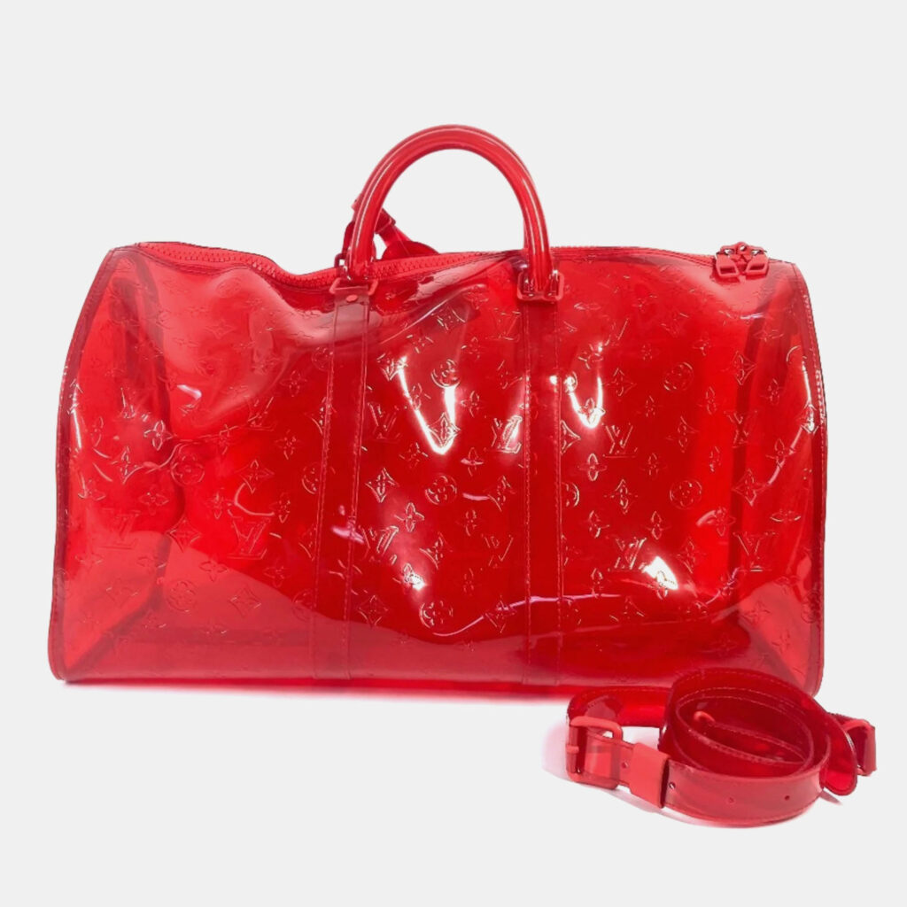 Louis Vuitton Keepall 50 Red Monogram Prism Vinyl Coated Canvas Boston Bag Louis Vuitton Keepall 50 Red Monogram Prism Vinyl Coated Canvas Boston Bag