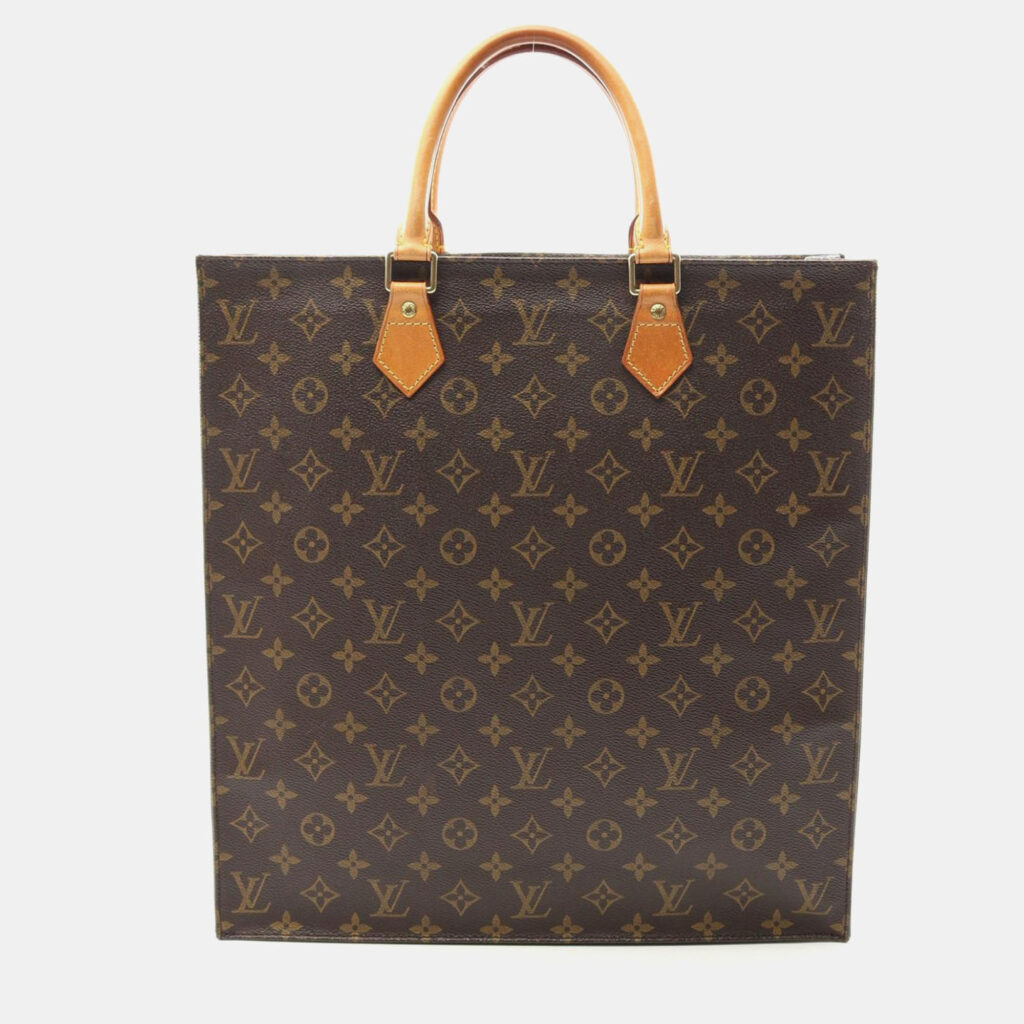 Louis Vuitton Sac Plat Brown Monogram Canvas Leather Tote Bag