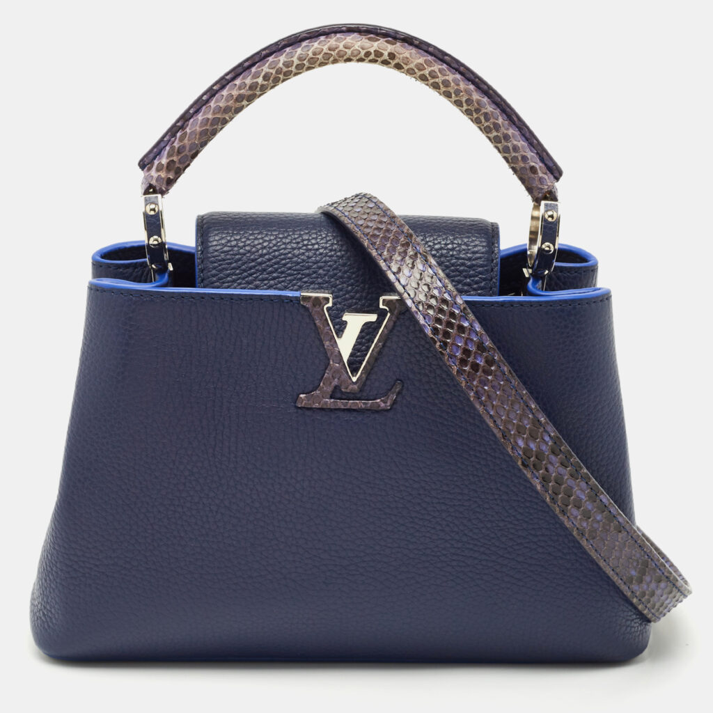 Louis Vuitton Navy Blue/Beige Leather and Python Capucines BB Bag Louis Vuitton Navy Blue/Beige Leather and Python Capucines BB Bag