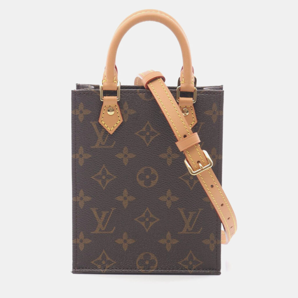 Louis Vuitton Petit Sac Plat Hand Crossbody Bag Monogram Leather Brown Louis Vuitton Petit Sac Plat Hand Crossbody Bag Monogram Leather Brown