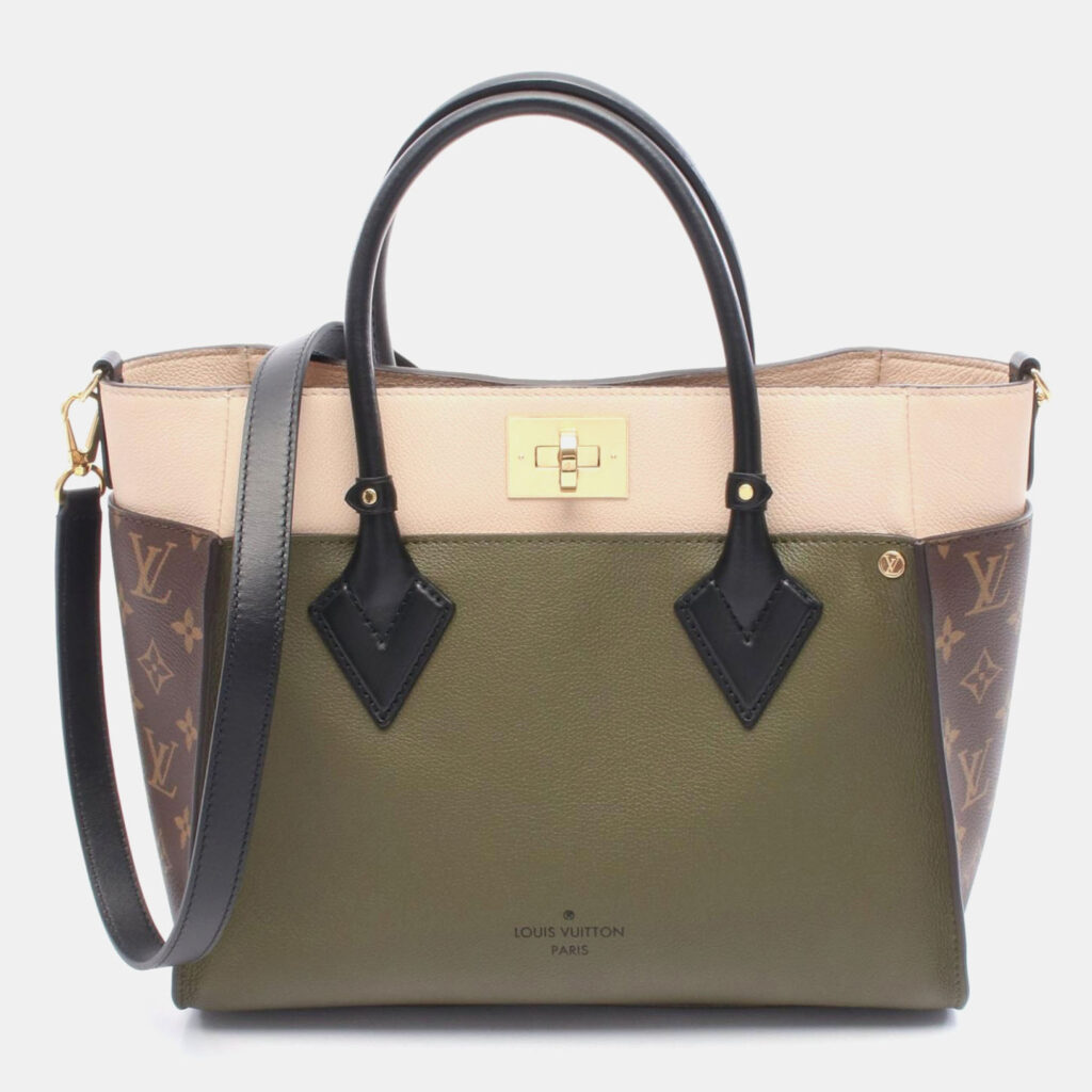 Louis Vuitton On My Side MM Khaki Monogram Leather Shoulder Tote Bag Louis Vuitton On My Side MM Khaki Monogram Leather Shoulder Tote Bag