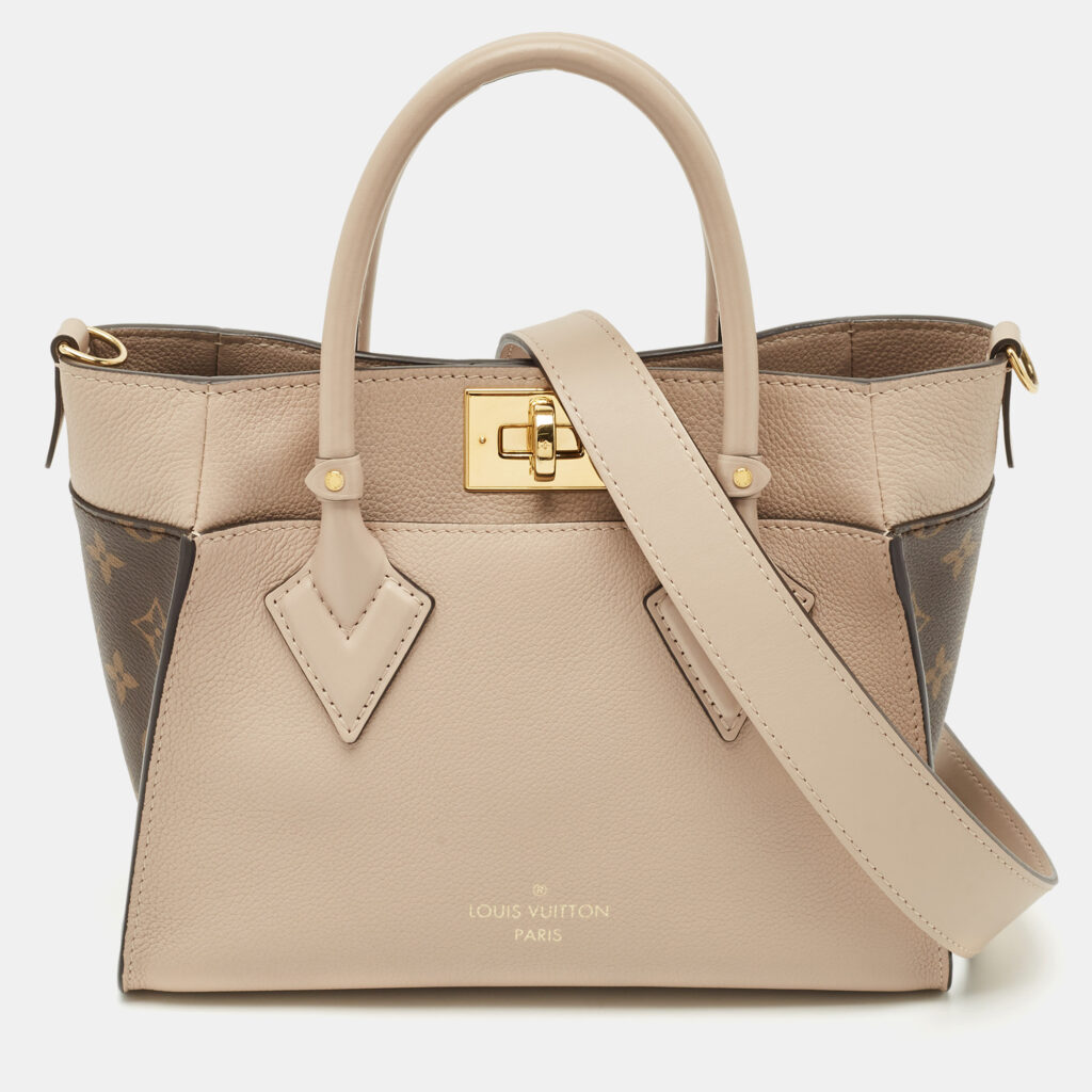 Louis Vuitton Greige Monogram Leather and Canvas On My Side PM Bag Louis Vuitton Greige Monogram Leather and Canvas On My Side PM Bag