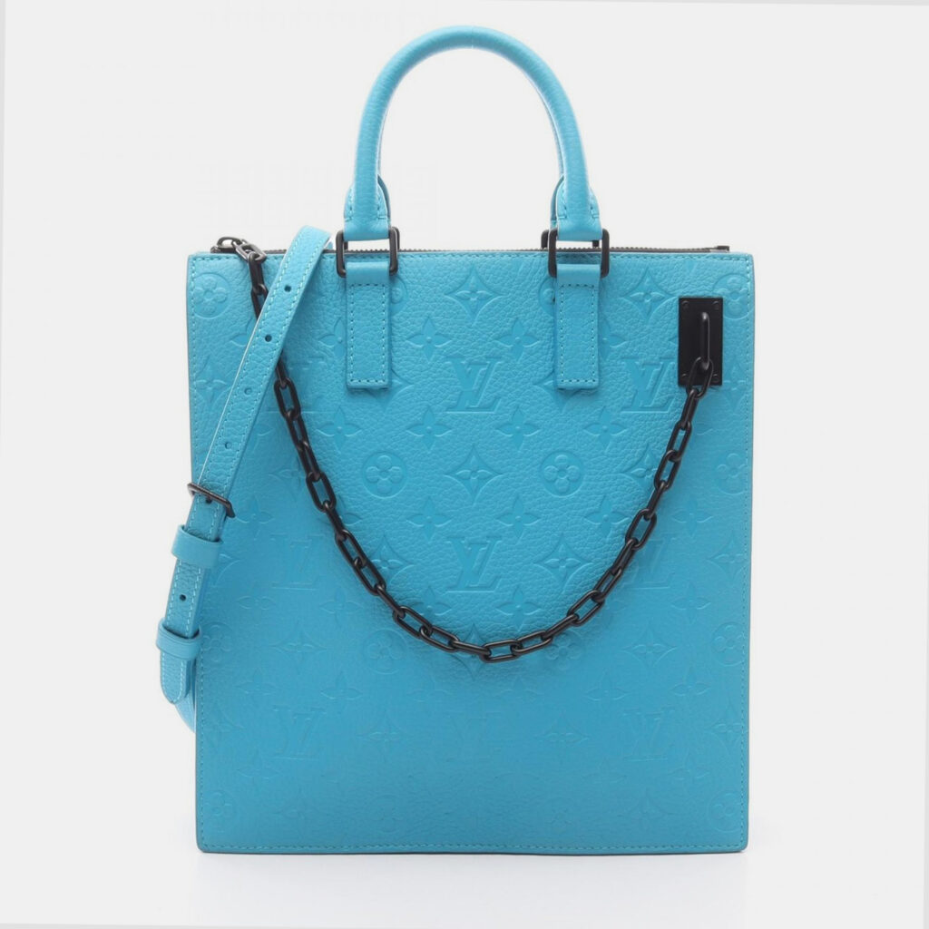 Louis Vuitton Sac Plat Blue Taurillon Leather Messenger Tote Bag Louis Vuitton Sac Plat Blue Taurillon Leather Messenger Tote Bag