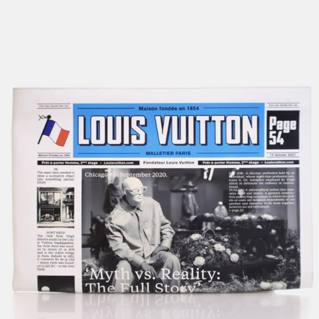 Louis Vuitton Newspaper Pouch White Black Blue Calfskin Clutch Bag